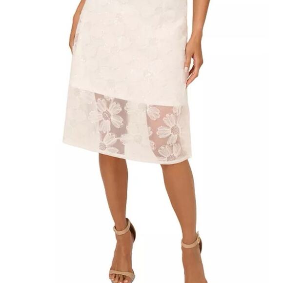 Adrianna Papell Tie Strap Lace Overlay Floral Midi Cocktail Dress White Size 16 - Picture 4 of 16